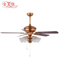 Zhongshan Light Market Modern Design Antique 52'' Wooden Blade Ceiling Fan With Bulb Light